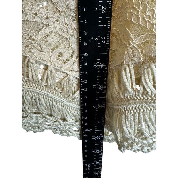 Embroidered Lace Crochet Short Sleeve Ivory Blouse Top Cami Sz S Boho Y2K Retro - Picture 7 of 7